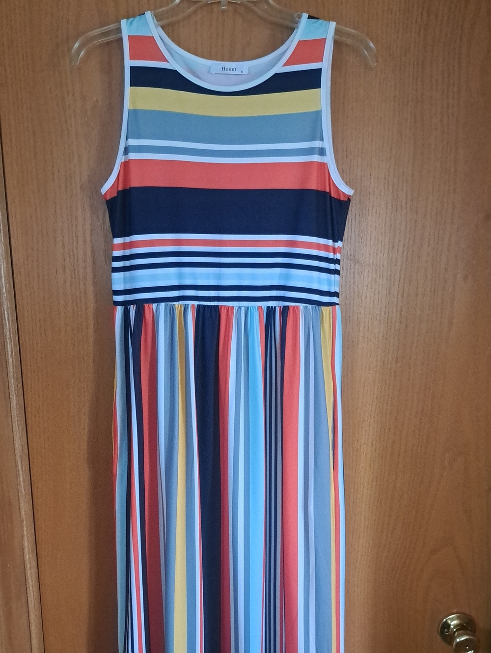 Multicolor Striped Maxi Dress - Navy, Coral & Yellow 54 Inches